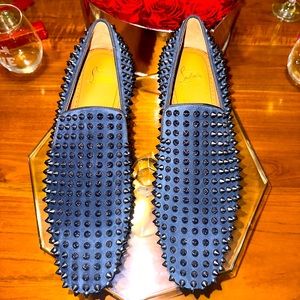 Christian Louboutin Dandellion Spikes Flats Navy Blue (Ink) 42IT Men’s Suede